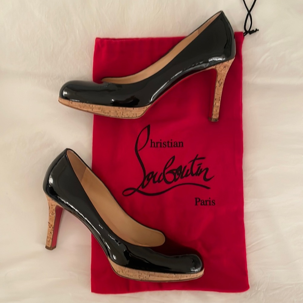 Christian Louboutin black patent leather Bruges Cork Platform size 38.5